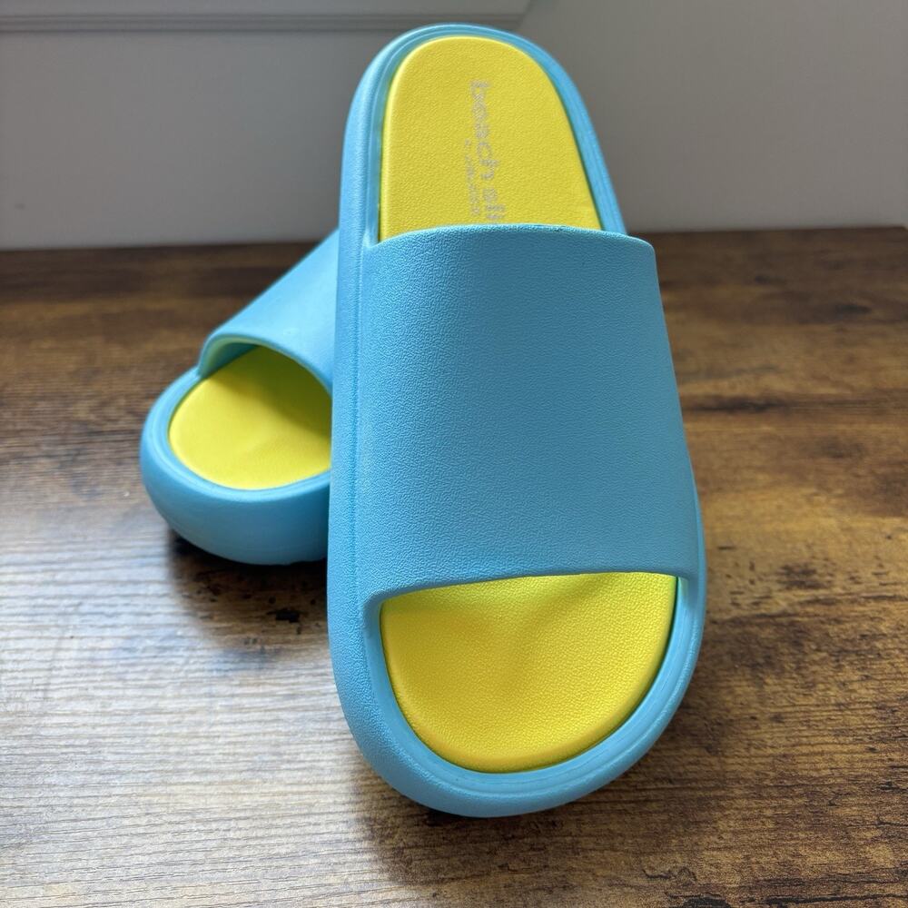 J/Slides SQUISH Womens Sandals 8‎ Pool Slides Lightweight Turquoise Yellow New